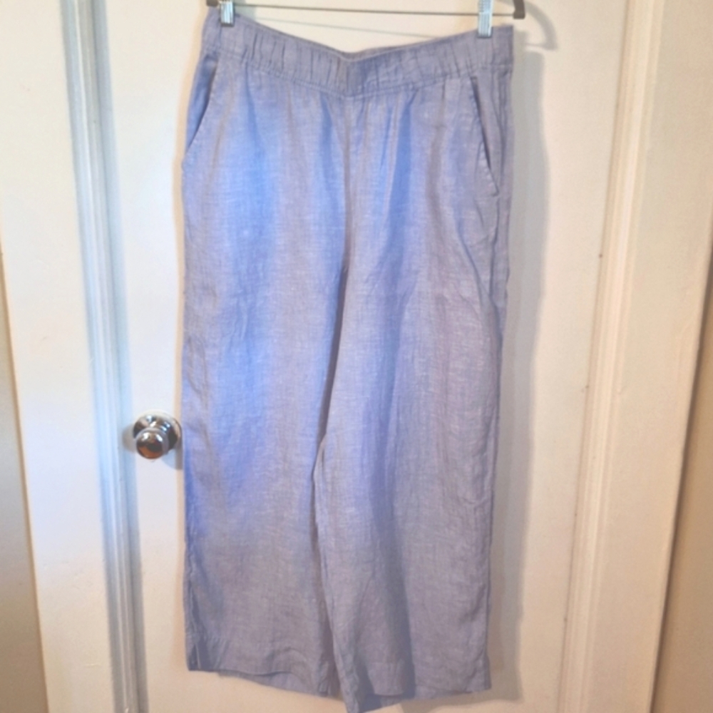 Tahari Blue Linen Wide Leg Pants